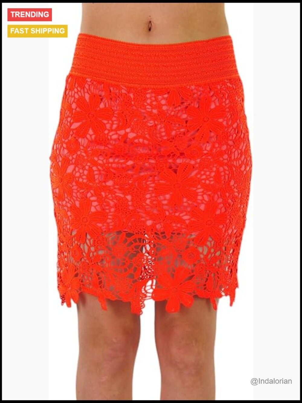 Floral Lace Knit Skirt Above Knee High Rise Pull On Summer Night Out